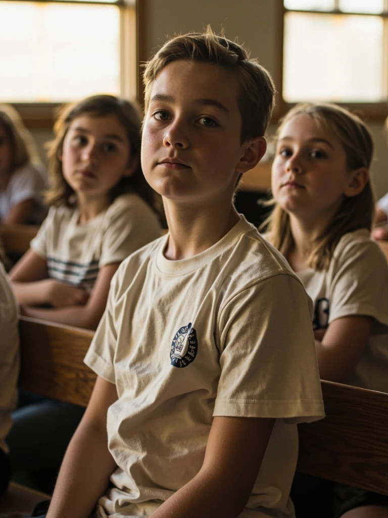Christian school students in uniform-feel Faith Threads Co. shirts.
