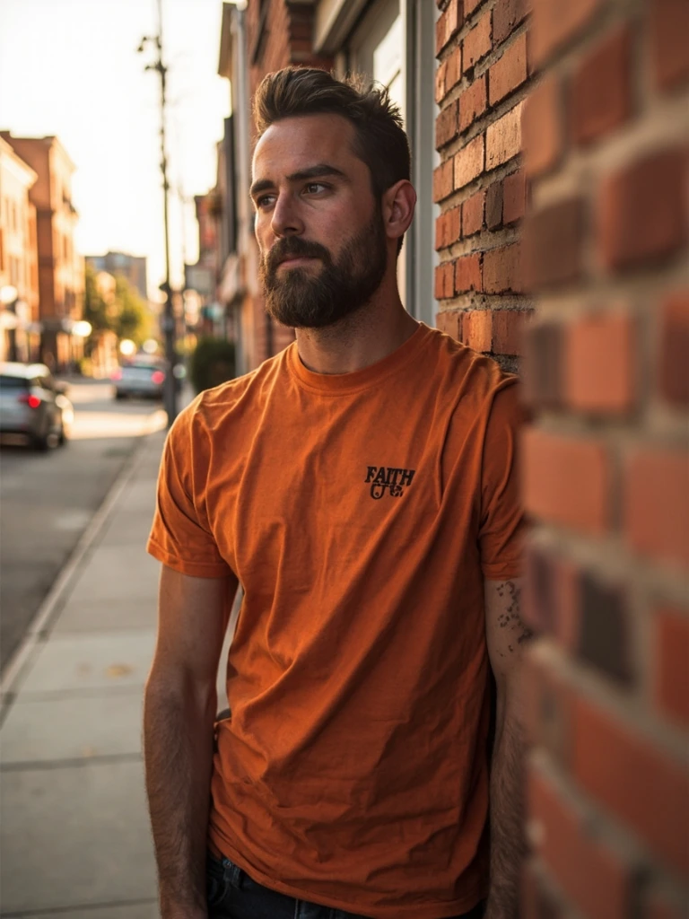 Man at golden hour wearing the Fear Not tee