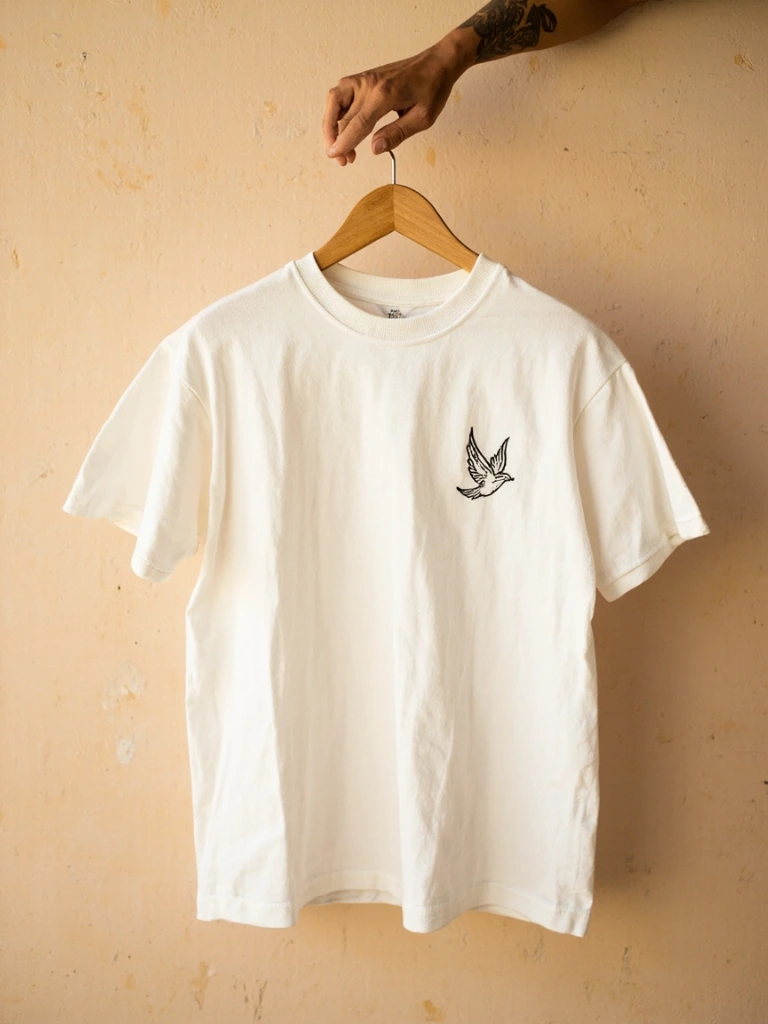 Peace be Still dove tee in bone white, lifestyle view