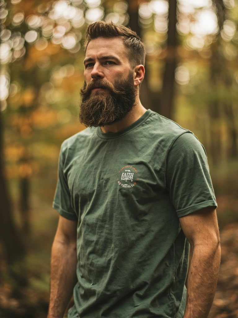 Man on a trail wearing the Shepherd sage crew