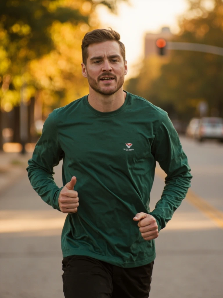 Man running at dawn in the 1 Corinthians 9 long sleeve